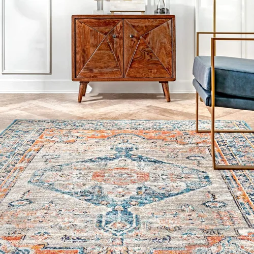 Vista 4 de nuLOOM Brynn Petalled Medallion - Alfombra de área, 4 x 6, color beige