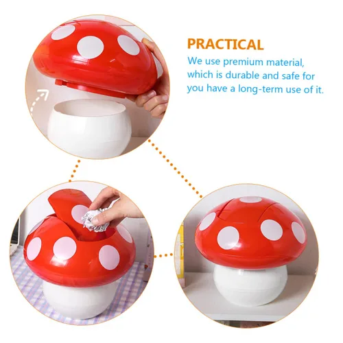 Vista 3 de Lindo cubo de basura con forma de hongo con tapa oscilante, cubo de basura para escritorio, cubo para sala de estar