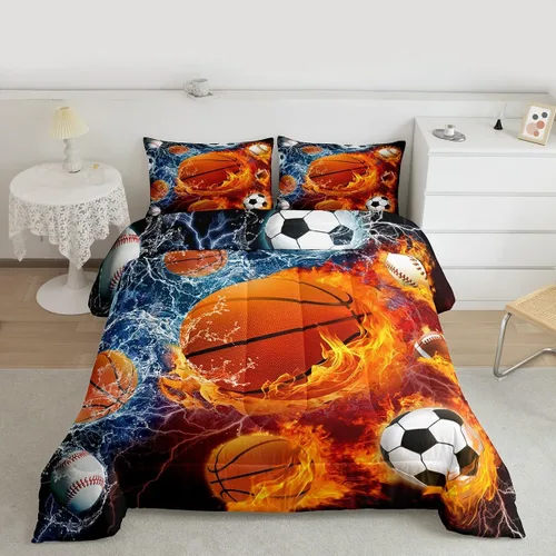 Vista 191 de Juego de ropa de cama de baloncesto para niños y adolescentes, juego de edredón deportivo para niños, tamaño matrimonial, suave, ligero, decoración