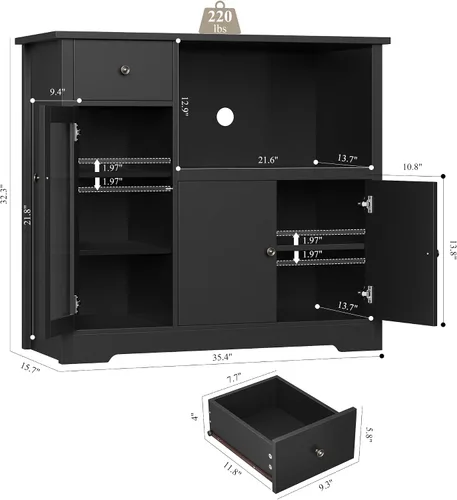 Vista 3 de HORSTORS Gabinete de microondas, gabinete de almacenamiento de cocina Negro