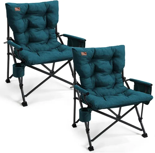 Vista 9 de EVER ADVANCED Silla plegable acolchada de gran tamaño para campamento para adultos, silla de césped resistente con bolsillos laterales, silla