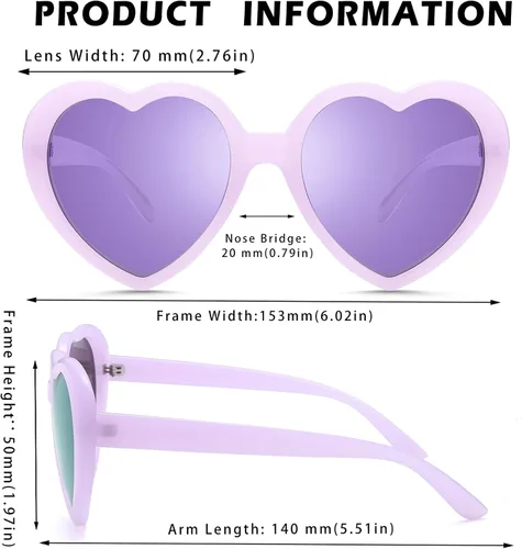 Vista 4 de Pro Acme Lentes de sol de corazón para mujer, polarizados, encantadores, estilo retro, de moda roja