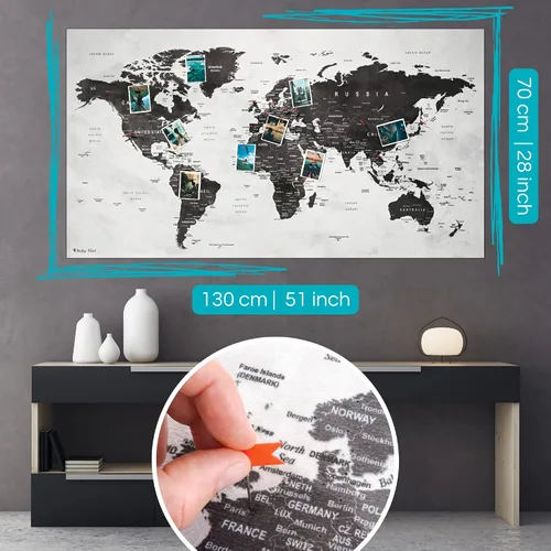 Vista 2 de Mapa del mundo XXL de 51 x 28 pulgadas, forro polar para colgar en la pared como tablero de pasador de viaje en diseño moderno de arte de pared, 20
