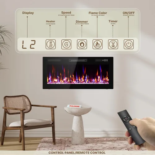 Vista 3 de Chimenea eléctrica ultrafina de 40 pulgadas montada en la pared, inserto de chimenea delgado, chimenea de pared para sala de estar/dormitorio
