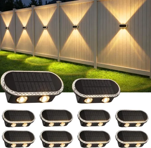 Vista 10 de Luces solares para valla al aire libre: paquete de 2 luces de pared