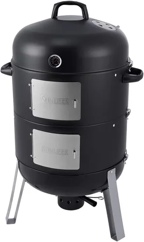 Vista 9 de Ahumador de carbón para carne: Parrillas de carbón para barbacoa 4 en 1 resistentes de 16 pulgadas Combo de parrilla vertical para ahumadores