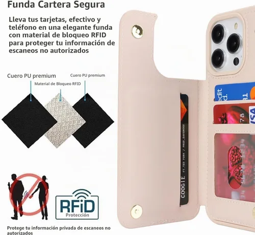 Vista 4 de iCoverCase Funda protectora de piel sintética compatible con iPhone 14 Pro Max con soporte para tarjetas, funda tipo cartera para mujeres y hombres