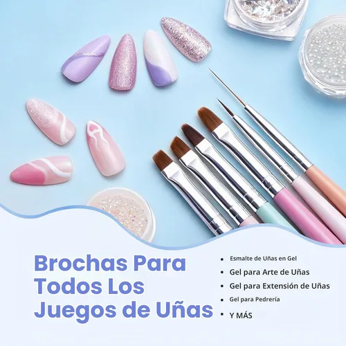 Vista 6 de Beetles Gel Polish Pinceles para arte de uñas, 6 bolígrafos de diseño de A-Multicolor-6
