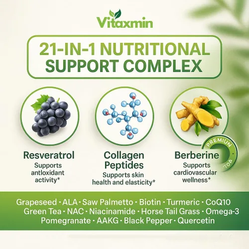 Vista 2 de NAD Resveratrol Suplemento 200mg con Berberina NAC Colágeno – Nicotinamida Riboside NMN NADH CoQ10 Biotina Ácido Hialurónico – Suplemento de uñas