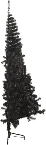 Vista 4 de Árbol de Navidad artificial, árbol de Navidad blanco, árbol de Navidad preiluminado, arbol de Navidad con Luces, con soporte, PVC negro de 8 pies