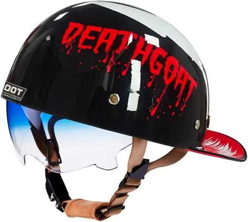Vista 15 de Gorra de béisbol con casco de motocicleta medio, casco de moto con cara abierta de estilo vintage para adultos, hombres y mujeres, para crucero
