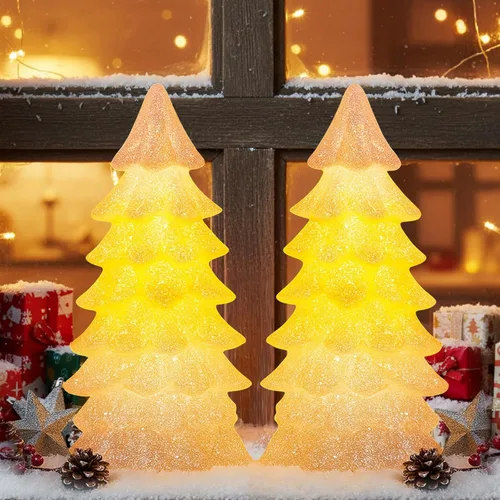 Vista 7 de Glooglitter 2 velas blancas sin llama para árbol de Navidad de 9 pulgadas, brillantes de cera real, parpadeantes, funcionan con pilas, velas LED