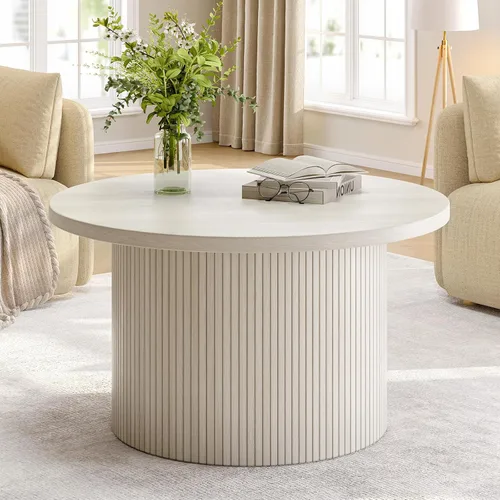Vista 12 de ONBRILL Mesa de centro redonda de 31.5 pulgadas, mesas de centro con diseño de tambor para sala de estar, mesa de centro de madera moderna