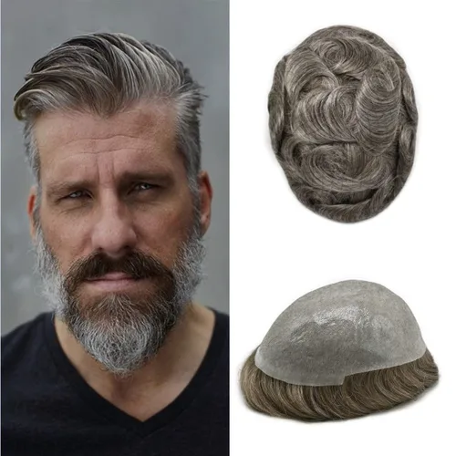Vista 30 de Tupé para hombres Sistema de unidades de cabello humano real Cabello humano Hombre Tejido Pieza de pelo para hombres Toupee Hairpieces Piel ultra