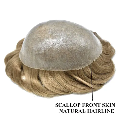 Vista 377 de Toupee para hombre 100% cabello humano real tupé para hombres 0.004 in piel de poliuretano para hombre, sistema de reemplazo de piezas de pelo