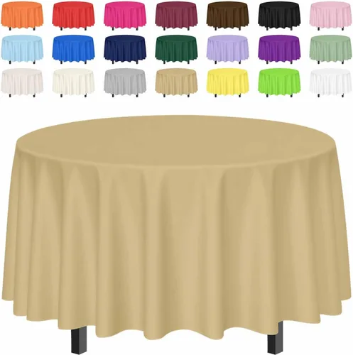 Vista 13 de SietDESEO Paquete de 2 manteles redondos de plástico de 84 x 84 pulgadas, impermeables, color negro, desechables para bodas, cumpleaños, baby Mantel