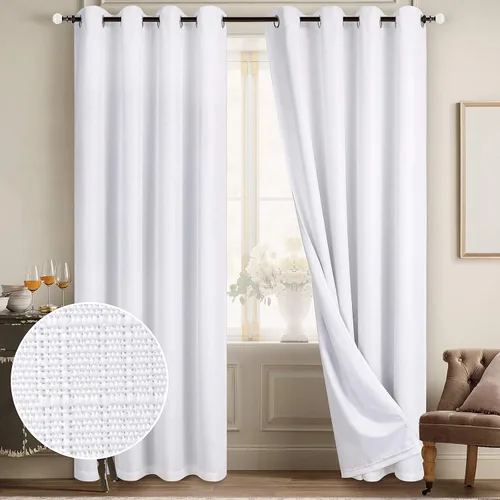 Vista 115 de Diraysid Cortinas 100% opacas de lino beige para dormitorio, con ojales, aislamiento térmico, cortinas de oscurecimiento de habitación