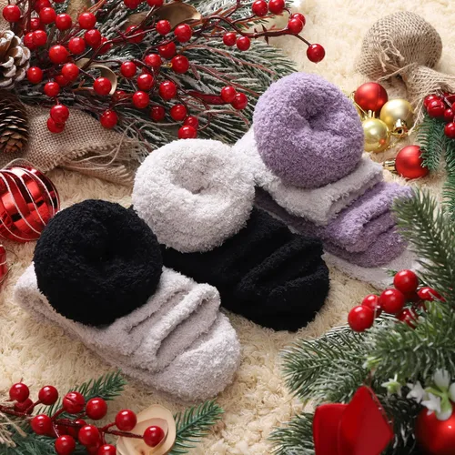 Vista 3 de Calcetines mullidos para mujer, calcetines suaves y esponjosos, calcetines de felpa gruesos y acogedores, calcetines de Navidad para mujer, 5 pares