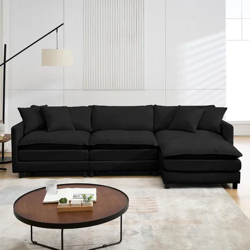 Vista 9 de Sofá modular convertible seccional, sofá de 4 asientos en forma de L con diván reversible, sofá de nube de asiento profundo, sofá cama 3 en 1, tela