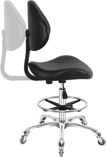 Vista 7 de Silla de dibujo giratoria con ruedas, ajustable, resistente (400 libras), soporte lumbar, silla de tareas para escritorio en casa, estudio Negro