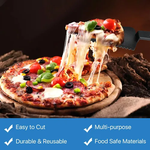 Vista 6 de 50 piezas desechables de plástico cortador de tartas, espátula de plástico negro para tartas, utensilios de servir desechables para pizza