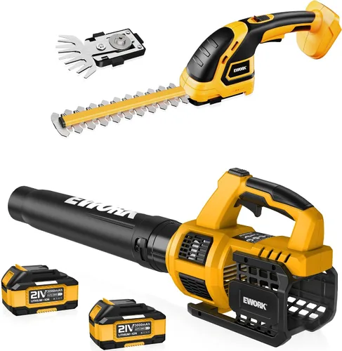 Vista 9 de EWORK Soplador de hojas inalámbrico de 21 V, potente modo turbo y 550 CFM, 2 baterías de 3.0 Ah y cargador rápido, sopladores de hojas eléctricos