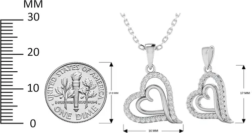 Vista 2 de TURQ N TAUPE 925 Sterling Silver Cz Heart Pendant Necklace for Women and Girls - everyday wear gifts for her