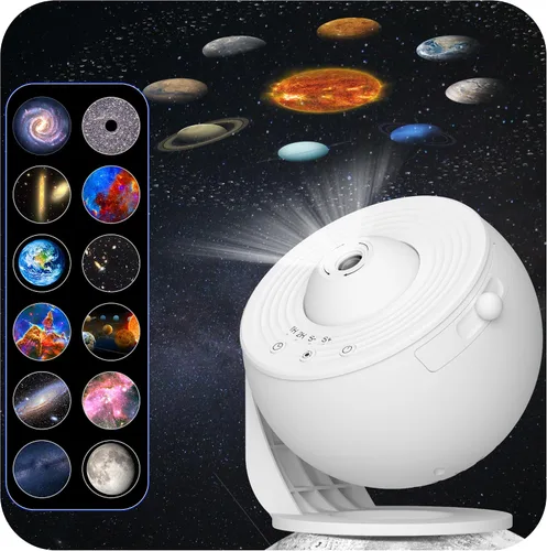 Vista 10 de Proyector de galaxia para dormitorio, proyector de estrellas de imagen HD, luz de galaxia con perilla ajustable, 13 discos de película, planetario