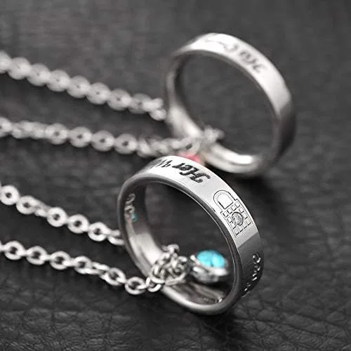 Vista 3 de MJartoria collares a juego para parejas, para él y ella, dijes de anillo grabados, con diamantes de imitación, regalo para novio y novia