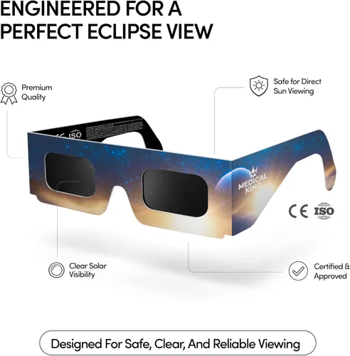Vista 2 de Medical King - Gafas de eclipse solar, paquete de 10 gafas con certificación ISO 12312-2 y CE para visión segura, eclipse solar 2026, el eclipse 12