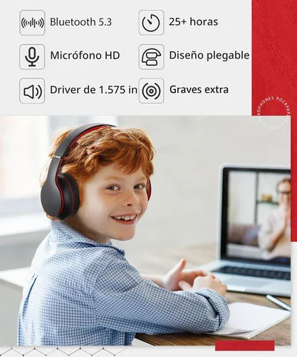 Vista 5 de rockpapa E7 Auriculares Inalámbricos Bluetooth Sobre la Oreja con Micrófono, Auriculares Plegables con Cable/Inalámbricos con Micrófono para Niños