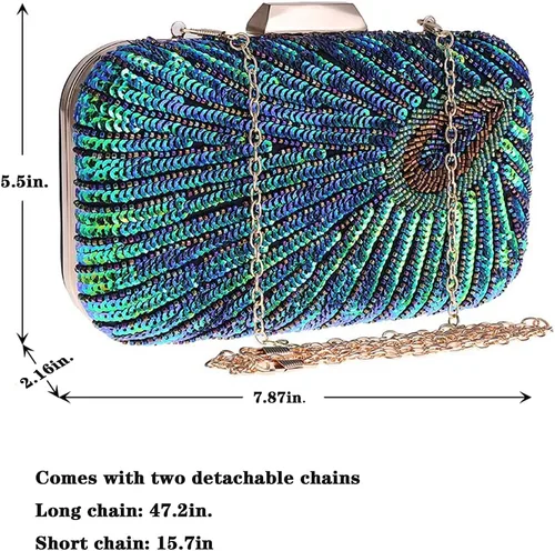 Vista 2 de LIFEWISH Bolso de noche único con lentejuelas de lujo para mujer, para boda, novia, fiesta, graduación, bolso de mano (azul pavo real)