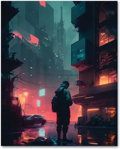 Vista 11 de My Vinyl Story Póster impreso de Ciudad Cyber Punk City para decoración de pared, arte de pared moderno, decoración estética, impresiones de 16 x 20