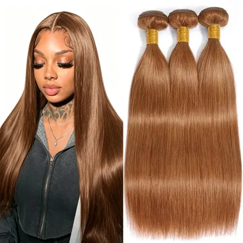 Vista 193 de P4613 Cabello humano rizado onda profunda marrón y paquetes mixtos 8 10 12 P4613 Ombre Marrón-Rubio-DP
