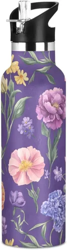 Vista 10 de Flowers Carnation Iris Peonies - Botella de agua reutilizable con aislamiento de doble pared con tapa de pajilla, sin BPA, a prueba de fugas