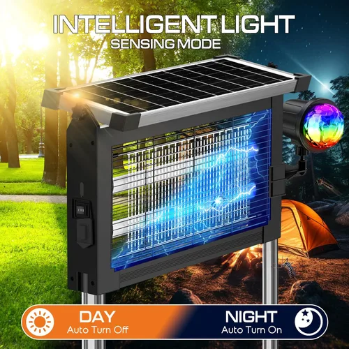 Vista 4 de Solar Bug Zapper Outdoor with Projector Lights, 4500V Mosquito Zapper