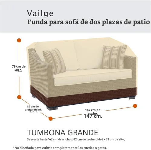 Vista 2 de Vailge Funda de sofá biplaza para banco de patio de 2 plazas, 100% impermeable, funda para muebles de patio con ventilación de aire, tamaño S beige