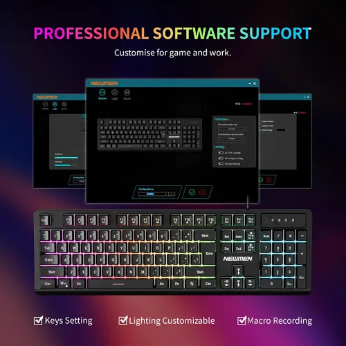 Vista 3 de Newmen GM104 Wired Gaming Keyboard and Mouse Combo,USB RGB Backlit Mechanical Feel 26-Key Anti-Ghosting Computer Gaming Keyboards,Colorful Breathing