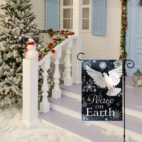 Vista 6 de Peace on Earth - Bandera decorativa de copo de nieve para jardín de invierno, 12.5 x 18 pulgadas