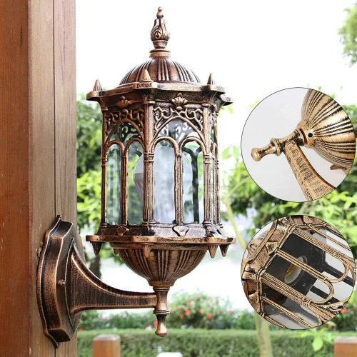 Vista 2 de DNYSYSJ Lámpara de pared exterior retro lámpara de jardín al aire libre E27 aluminio vidrio