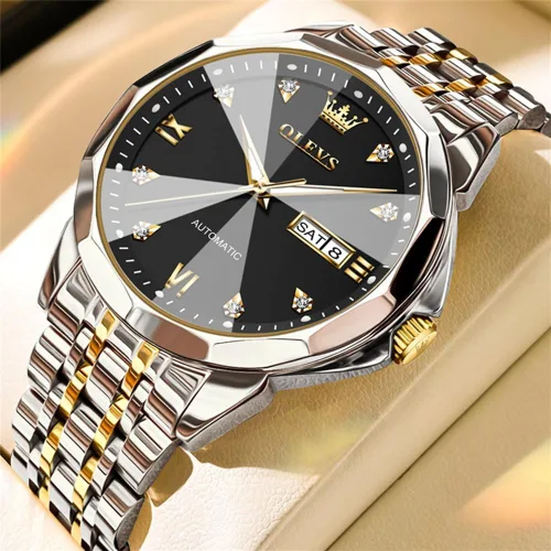 Vista 60 de OLEVS Reloj de pulsera automático con diseño de esqueleto para hombre, de lujo, con diamantes de lujo, de acero inoxidable, calendario, reloj