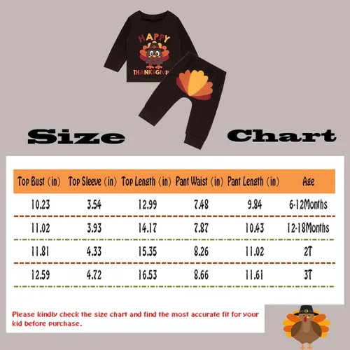 Vista 7 de Conjunto de pantalones de manga larga con estampado de pavo para bebés y niñas de Acción de Gracias