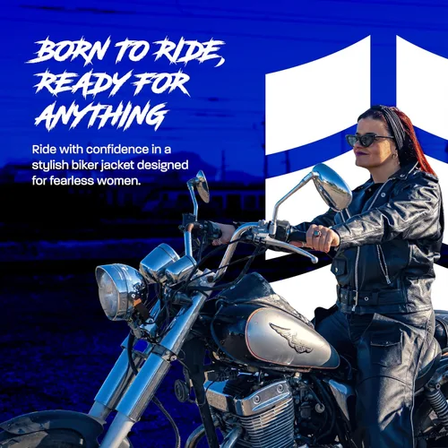 Vista 5 de HWK Brando - Chaqueta de cuero para motocicleta, para mujer, chaqueta de cuero genuino para montar en moto resistente al clima y al agua