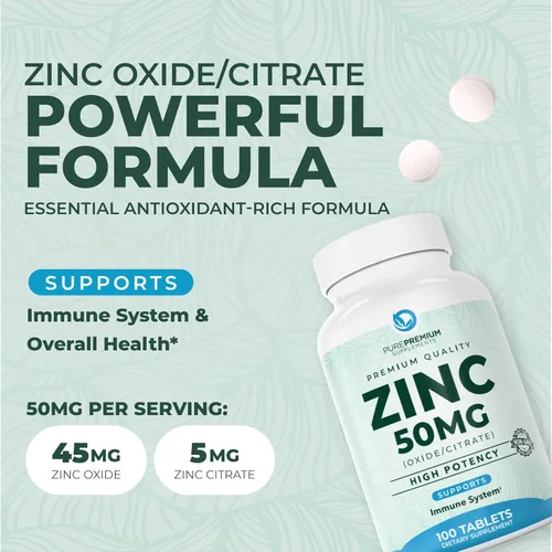 Vista 3 de PurePremium Zinc 50mg – Suplementos de zinc de apoyo inmunológico para hombres y mujeres – Vitamina citrato de zinc / óxido para adultos