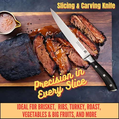 Vista 2 de Cuchillo para tallar carne de 8 pulgadas, cuchillo de carnicero, cuchillo afilado de acero alemán con mango ergonómico para cortar pavo, jamón