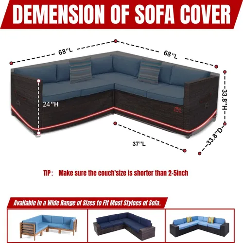Vista 2 de Turtle Life Funda para sofá modular de patio, resistente a los rayos UV, resistente al agua, antidecoloración, en forma de V, color negro, 70