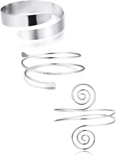 Vista 8 de FUNRUN JEWELRY Brazalete para la parte superior del brazo para mujer, brazalete dorado para el brazo, pulseras ajustables, espiral, brazalete