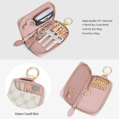 Vista 2 de GOLF SUPAGS Llavero de cuero PVC para mujer, portatarjetas, cartera con 6 ganchos, cierre a presión, llaves, organizador de dinero