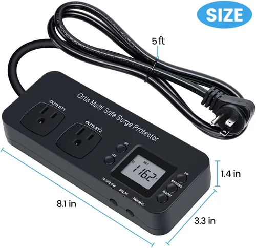 Vista 6 de Ortis Protector contra sobretensiones para electrodomésticos RV de doble salida (negro)