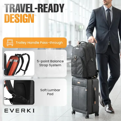 Vista 7 de Mochila EVERKI Atlas para Laptop de Negocios - Mochila para Mujeres o Hombres para el Trabajo, Negro